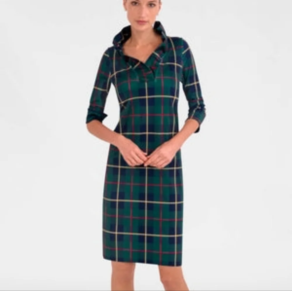 Gretchen Scott Designs Jersey Ruffneck Dress Plaidly Cooper NWT Sz S - Picture 3 of 5